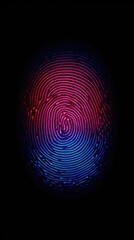 Vibrant neon fingerprint illustration on a dark background, security and biometric technology.