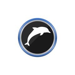 Dolphin blue button icon isolated on transparent background