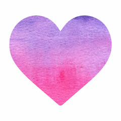 Happy Valentines Day watercolor Heart. Hand drawn purple pink watercolor background.