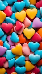 Colorful hearts on a dark background. Valentine's Day background.