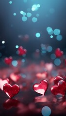 Valentine's day background with red hearts and bokeh