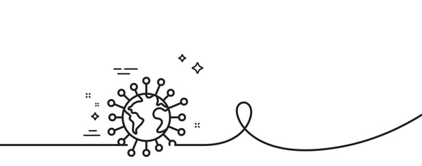 Coronavirus pandemic line icon. Continuous one line with curl. Covid-19 global virus sign. Corona virus symbol. Coronavirus single outline ribbon. Loop curve pattern. Vector
