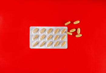 Pill Blister on Color Background, Silver Medicine Capsule Package, Drugs Packaging, Pill Pack