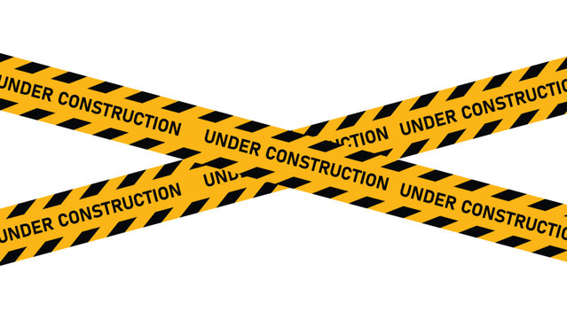 under construction tape warning banner image with transparent background, sign for road, construction site and website, vector illustration