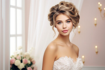 Portrait girl bride on a light background