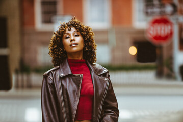 Pretty african american woman wearing fashionable stylish clothing in New York - Portrait of pretty...