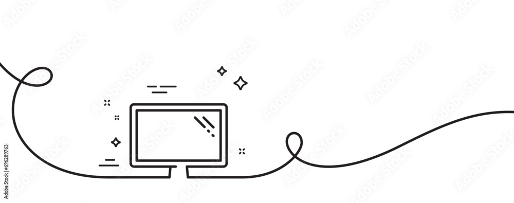 Poster monitor line icon. continuous one line with curl. computer component device sign. screen symbol. mon
