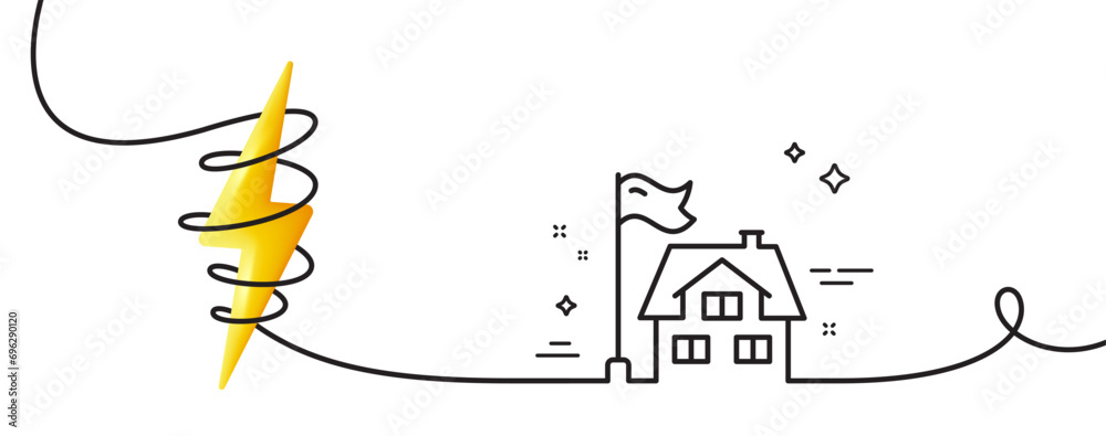 Poster building line icon. continuous one line with curl. house architecture sign. real estate property sym