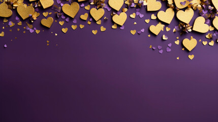 Valentine's Day, love, celebration, valentines day, wedding, golden and purple hearts on purple...