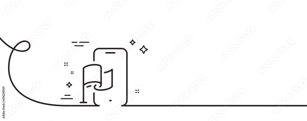 Poster location app line icon. continuous one line with curl. goal destination sign. flag pointer symbol. l