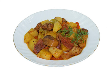 Eggplant dish, made from eggplants, potatoes, green peppers, tomatoes and eaten as a main course in Turkish lunch and dinner menus