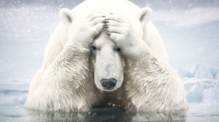 Portrait of a worried Polar bear in water