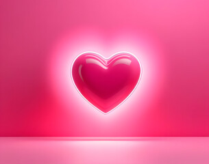 rosa Herz auf einem pastellrosa Hintergrund, Valentinstag-Banner, Platz für einen Text. Generative AI