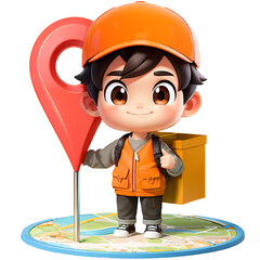 Belivery guy employee man wear orange cap t-shirt uniform workwear work as dealer courier hold cardboard box