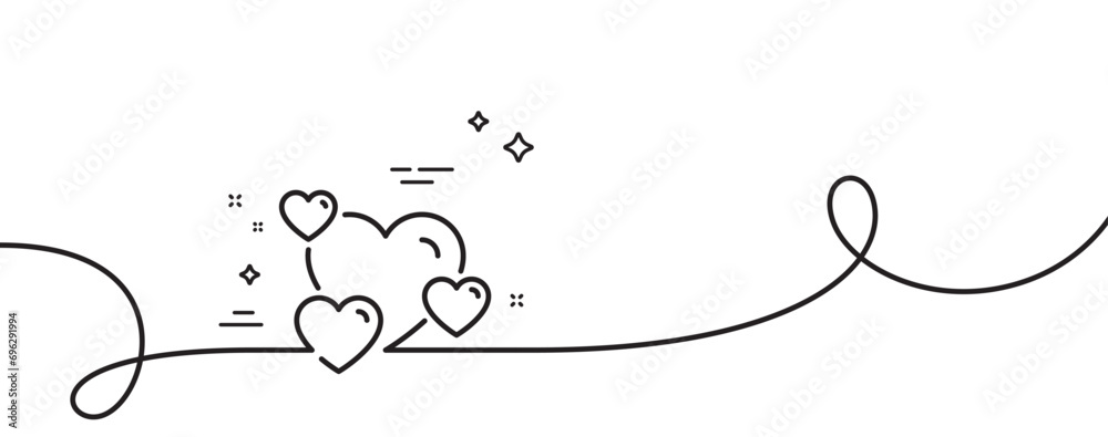 Poster hearts line icon. continuous one line with curl. favorite like sign. positive feedback symbol. heart