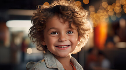 Happy child is smiling and laughing - young confident kid with long hair cute skin | Generative AI