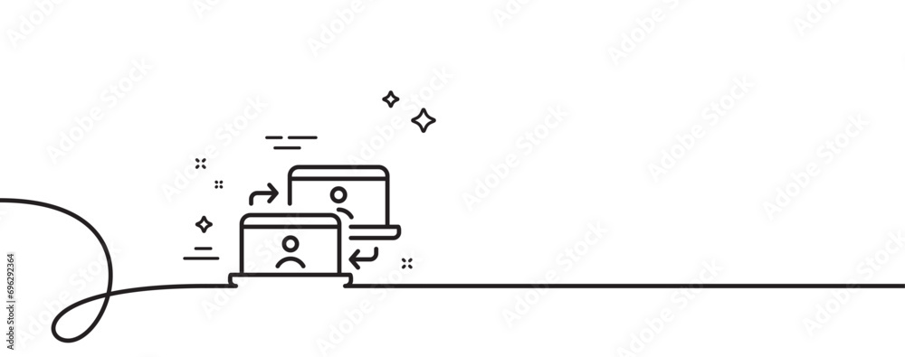 Poster outsource work line icon. continuous one line with curl. job at home sign. remote office employees s