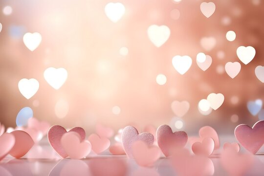 Colorful: pink and white hearts on a light background, confetti,New Year's Eve bright background, banner with space for your own content.
