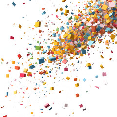 Colorful confetti scattered on a white background. New Year's fun and festivities.