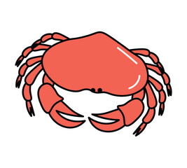 Sea product of food colorful set. The artful design showcases a beautifully detailed crab against a clean white canvas, a visual feast that pays homage to the ocean's treasures. Vector illustration.