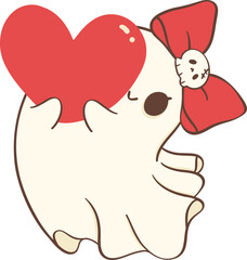 Kawaii Valentine ghost with heart 