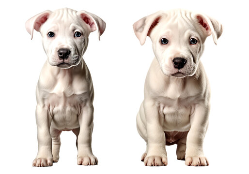 Group of baby cute dogo argentino dog standing isolated on transparent or white background