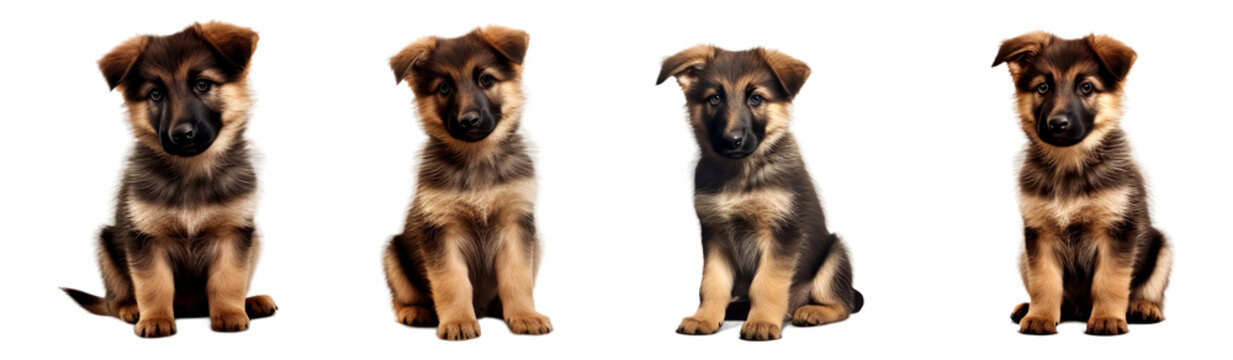 Set of baby cute german shepherd dog multi pose, isolated on transparent or white background