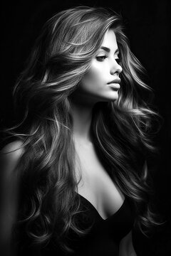 A beautiful young woman posing, black and white