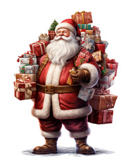 Santa Claus with His Gifts, Transparent Background