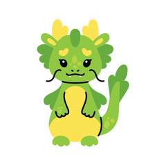 Dragon year symbol. Asian Chinese zodiac monster. Fiction fairy Eastern animal. Orient legend lizard in modern style. China mascot, mythology reptile character. Isolated flat vector illustration