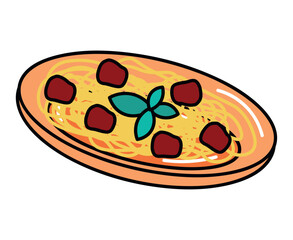 Pasta of food colorful set. . The design elegantly presents pasta intertwined with a vegetables, celebrating the natural bounty of the garden. Vector illustration.