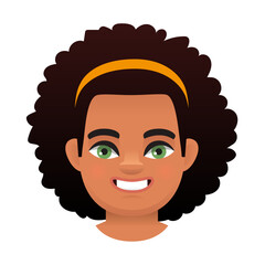 Portrait of a black African curly-haired girl. The avatar of a smiling child.
