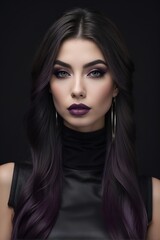 Fototapeta na wymiar portrait of a woman, purple and black