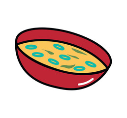 China product of food colorful set. This captivating illustration beautifully captures the essence of Chinese cuisine, showcasing a sumptuous seafood soup. Vector illustration.