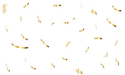 Abstract golden confetti falling down bokeh glitter on transparent background. Design for holyday and celebration background.