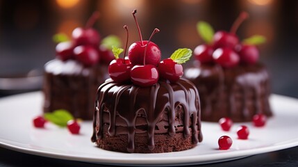 Chocolate cake with cherry on top