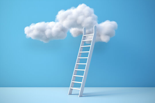 Ladder Leaning on Cloud in Blue Sky