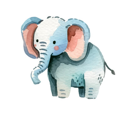 Watercolor elephant, beautiful and colorful illustration, clip art element, ready to print. Perfect for invitation, card, banner, decoration, patterns, stickers, wallpapers, textile 