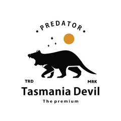 vintage retro hipster tasmania devil logo vector outline silhouette art icon
