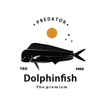vintage retro hipster dolphinfish logo vector outline silhouette art icon