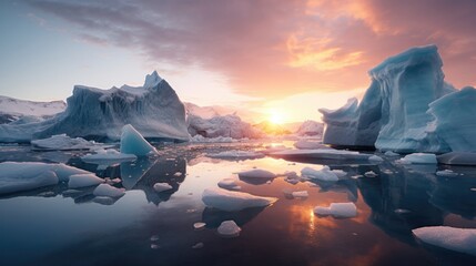 Ice and icebergs melting because of the global warming - obrazy, fototapety, plakaty