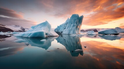 Ice and icebergs melting because of the global warming - obrazy, fototapety, plakaty