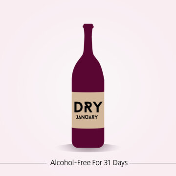Dry January – 31 days of sobriety. Stop alcohol drinking this month. Dry January is a public health initiative that involves abstaining from alcohol for the month of January. Vector illustration.