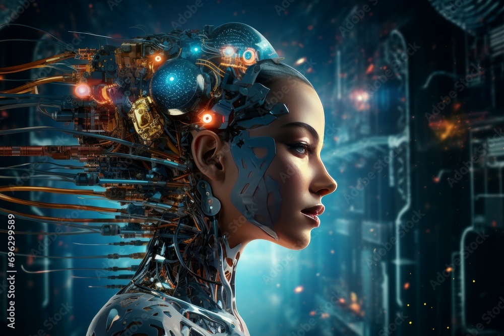 Poster adaptive machine learning concept. computer system. generate ai