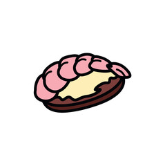 Product for dinner of food colorful set. This sushi roll with shrimp exudes luxury, perfectly complemented by the clean white canvas. Vector illustration.
