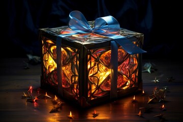 Mysterious Magic gift box light. Abstract surprise. Generate Ai