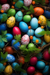 Fototapeta na wymiar Eggs painted on Easter background wallpaper.