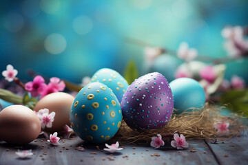 Eggs painted on Easter background wallpaper.