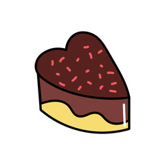 Chocolate of food colorful set. The chocolate cake in heart shape takes center stage in a tastefully designed composition, making it a delightful visual treat. Vector illustration.