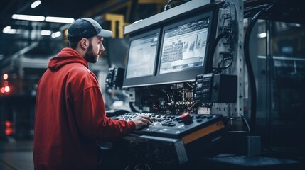 Fototapeta na wymiar male worker operating high-tech machinery in a modern automotive manufacturing setting